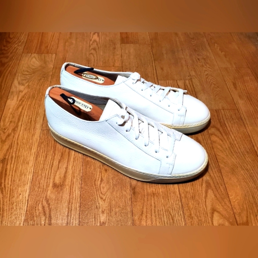 SANTONI White Leather Minimalist Sneakers Trainers Tennis Shoe Casual Dress 10.5